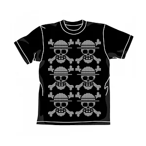 《One piece》草帽骷髏 編織風 造型T恤-黑色（XL）--Cospa出品