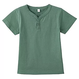 [MUJI 無印良品]男幼棉質基本亨利短袖T恤90綠色
