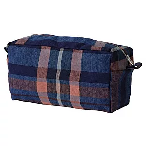 [MUJI 無印良品]印度棉馬杜拉斯盒型化妝包/藍×粉紅