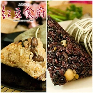 《紅豆食府》雙寶禮盒(貴妃鮑魚乾貝粽*4+五色紫米粽*4)/盒(共二盒)