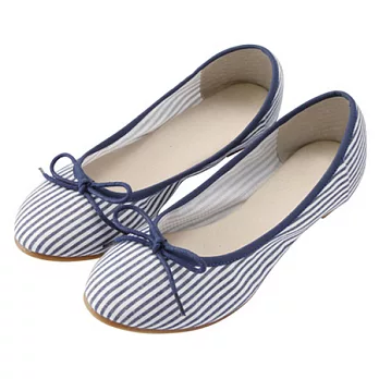 [MUJI 無印良品]女蝴蝶結芭蕾舞鞋藍x白XS