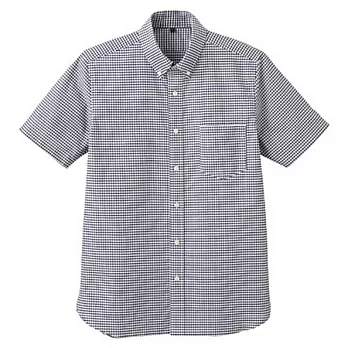 [MUJI 無印良品]男棉抗皺細格紋短袖襯衫深藍XL