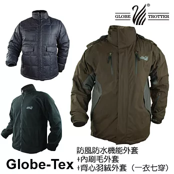 【遊遍天下】超值組合_男款GLOBETEX高透濕透氣防水外套+保暖刷毛外套+羽絨外套BD1128M深咖