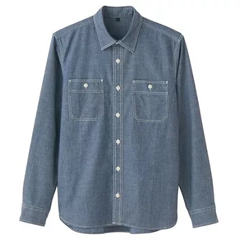 [MUJI 無印良品]男有機棉丹寧雙口袋襯衫S淺藍