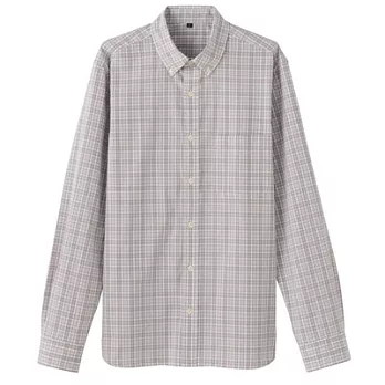 [MUJI 無印良品]男有機棉格紋扣領襯衫S灰色