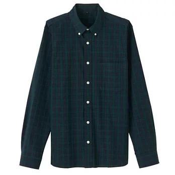 [MUJI 無印良品]男有機棉格紋扣領襯衫S綠色