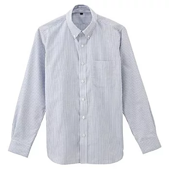 [MUJI 無印良品]男有機棉抗皺牛津直紋襯衫S藍紋