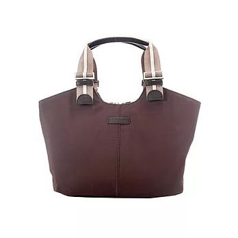 agnes b. 尼龍條紋三層小水餃包-咖啡