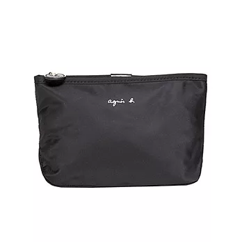 agnes b. 尼龍logo水餃型拉鍊化妝包-黑大