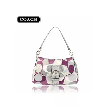 《COACH》新款 銀紫普普風C Logo 緞面扣環側背包