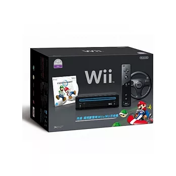 wii 新版黑色主機+瑪利歐賽車組合+高畫質色差端子線+無線搖桿接收器送左右手把果凍套(超值組合