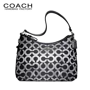 《COACH》專櫃款 黑色馬車Logo亮絲織布手提小肩包