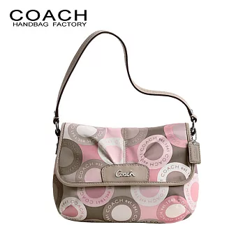 《COACH》春漾款 粉色緞面小手提方包
