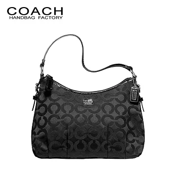 《COACH》專櫃款 黑色馬車Logo織布手提小肩包