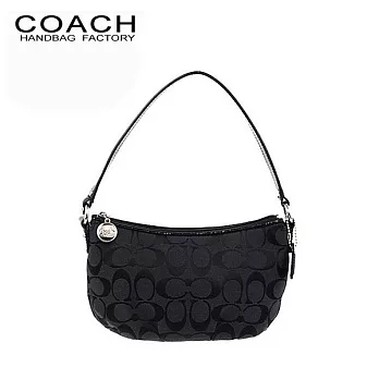 《COACH》經典 黑色C Logo織布圓弧肩背/手提包