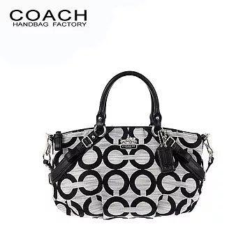 《COACH》馬車黑灰C Logo真皮飾邊手提/側肩背兩用貝殼包