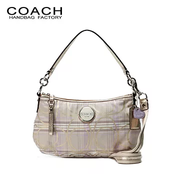 《COACH》淡紫格圓形標誌織帶肩側背兩用包