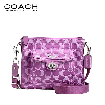 《COACH》紫色C Logo前旋釦口袋逛街斜背包