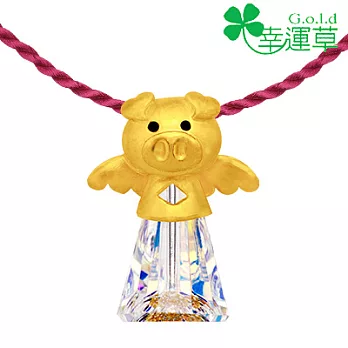 幸運草金飾 ♣好運豬♣十二生肖黃金水晶墜白色水晶
