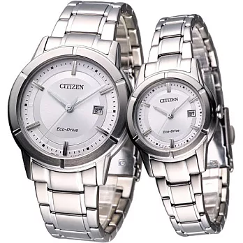 CITIZEN Eco Drive 戀戀時尚光能對錶(AW1080-51A,FE1030-50A)白