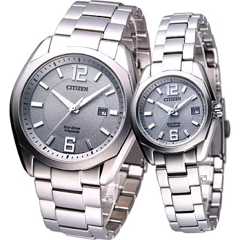 CITIZEN Eco Drive 愛戀光影 時尚對錶( BM7081-51A.EW2101-59A)灰色款