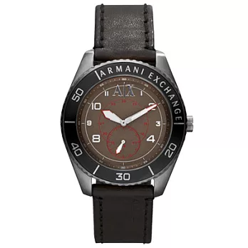 A│X Armani Exchange 科技人性都會運動腕錶(皮帶-深咖啡黑)