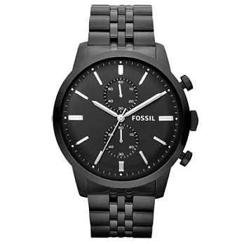 FOSSIL 拓荒英豪都會雙眼計時腕錶(鋼帶-全黑)