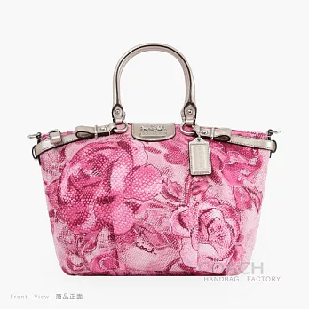 《COACH》桃紅色彩繪花飾Logo肩背/手提兩用包桃紅色