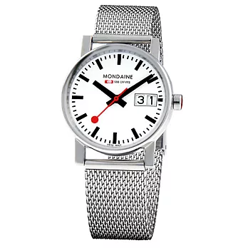 MONDAINE 瑞士國鐵 經典大視窗腕錶-白/30mm