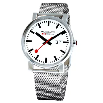 MONDAINE 瑞士國鐵 經典大視窗腕錶-白/40mm