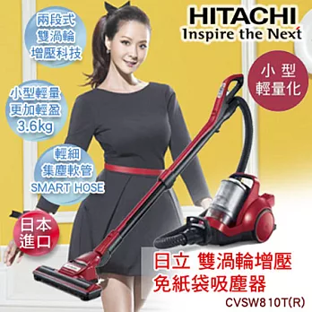 日立HITACHI 日本原裝免紙袋雙渦輪增壓防敏吸塵器／炫麗紅400W CVSW810T