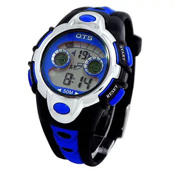 O.T.S奧迪斯流行七彩冷光運動電子錶-355（黑藍）