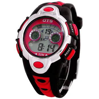 O.T.S奧迪斯流行七彩冷光運動電子錶-355（黑紅）
