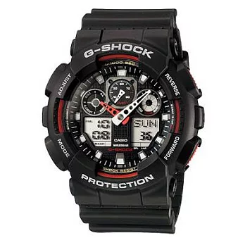 G-SHOCK 重型機車超快感Super Man運動腕錶-紅指針-GA-100-1A4