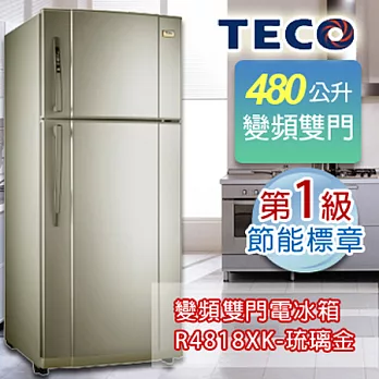 TECO東元480公升變頻雙門電冰箱-琉璃金 R4818XK