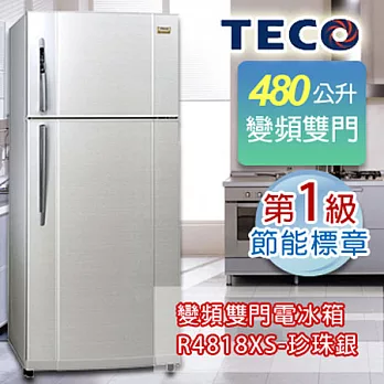 TECO東元480公升變頻雙門電冰箱-琉璃銀 R4818XS