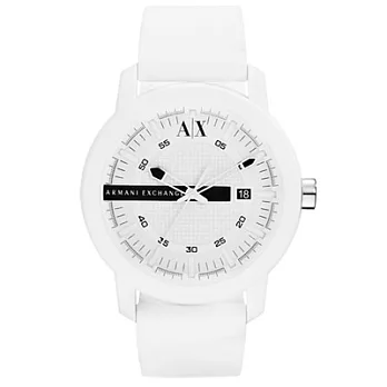 A│X Armani Exchange 城市旅人格紋紳士腕錶(膠帶-全白)