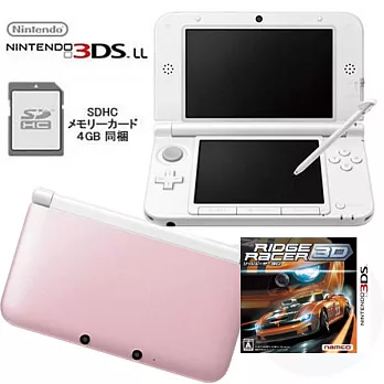3DS LL日規【粉白色】主機+實感賽車 3D+充電變壓器送保貼