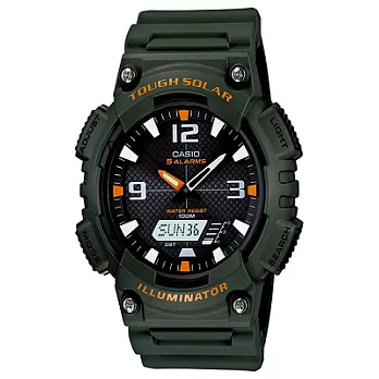 CASIO 太陽能軍權帝國時尚雙顯液晶腕錶-綠-AQ-S810W-3A