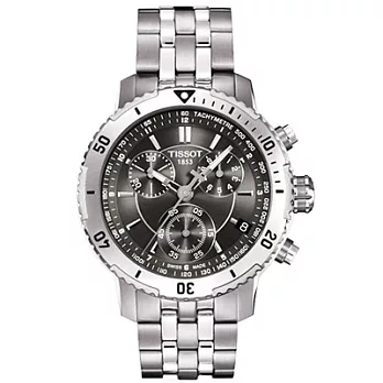 TISSOT 刀劍合併戰神傳奇三眼計時運動腕錶-灰黑+鍊帶-T0674171105100平輸