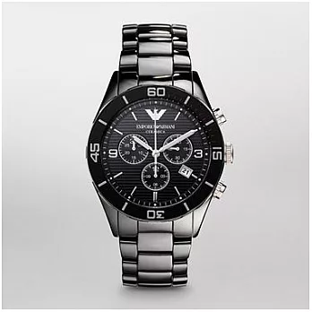 Armani 無法挑剔的陶瓷工藝三眼計時優質腕錶-黑/42mm-AR1421