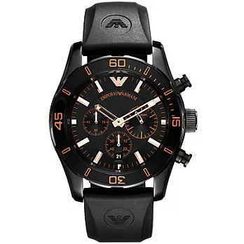 ARMANI 義式建築驚嘆三眼計時優質腕錶-黑+橘標/43mm-AR5946
