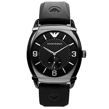 ARMANI 傑克森舞曲時尚小秒針優質腕錶-黑橡膠-AR0340