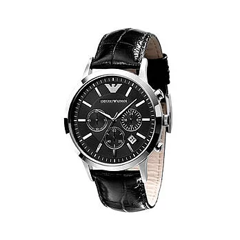 ARMANI 型男大主流計時多指針皮帶優質腕錶-黑/44mm-AR2447