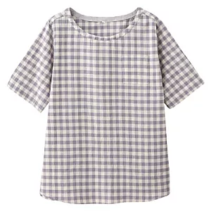 [MUJI 無印良品]女棉涼感短袖T恤L紫x米