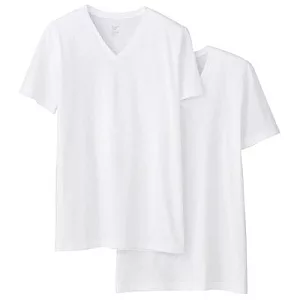[MUJI 無印良品]男棉天竺V領短袖衫/2入M白色