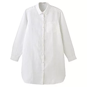 [MUJI 無印良品]女法國亞麻長版襯衫M白色