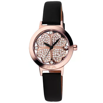 Folli Follie 幸運草鏤空晶鑽腕錶(黑玫瑰金小)