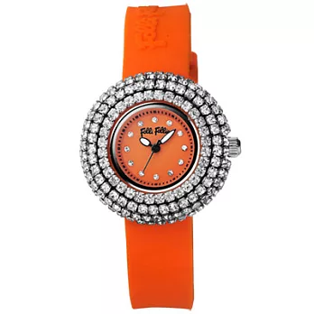 Folli Follie 改變時尚活力矽膠晶鑽腕錶(橘)