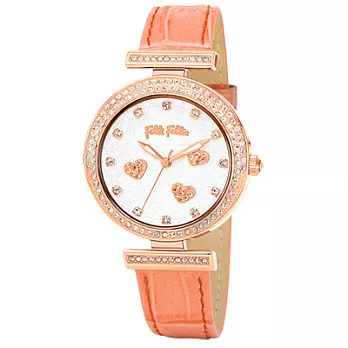 Folli Follie 滿溢戀心時尚晶鑽腕錶(橘玫瑰金)